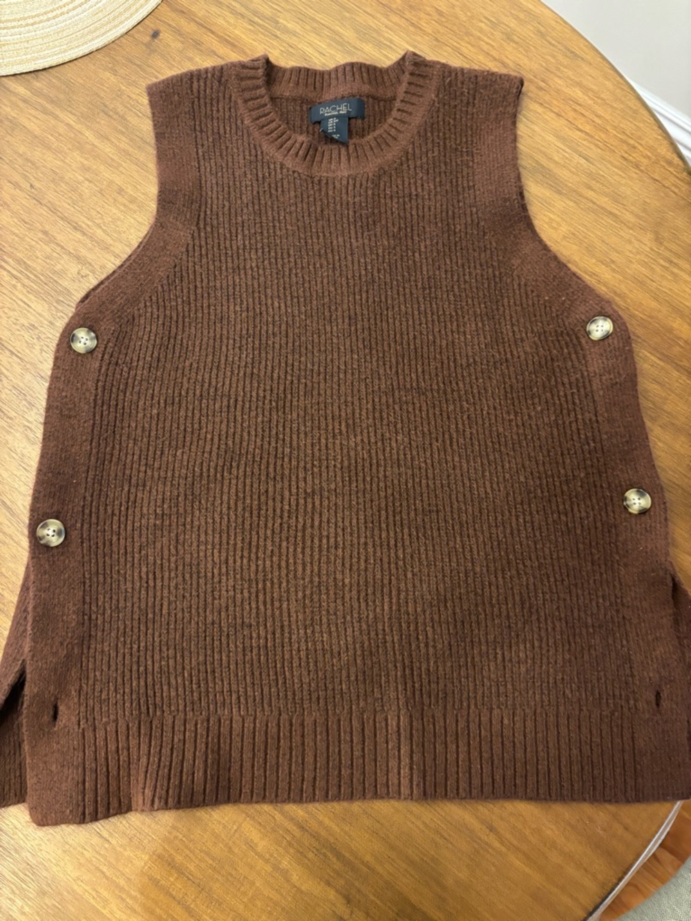 RACHEL Rachel Roy Brown Ribbed Sleeveless Sweater Vest with Side Buttons